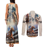 Kentucky Horse Racing Couples Matching Tank Maxi Dress and Long Sleeve Button Shirt For The Roses
