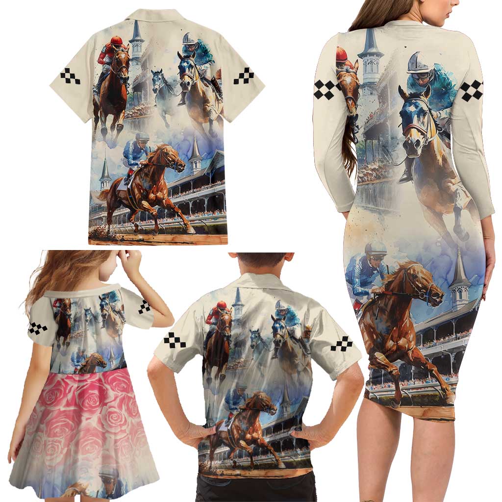 Kentucky Horse Racing Family Matching Long Sleeve Bodycon Dress and Hawaiian Shirt For The Roses