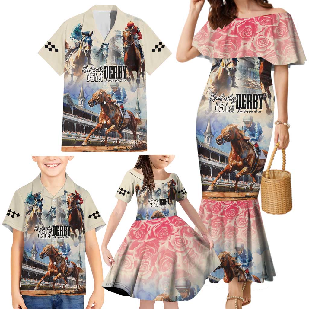 Kentucky Horse Racing Family Matching Mermaid Dress and Hawaiian Shirt For The Roses