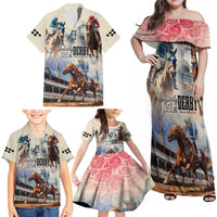 Kentucky Horse Racing Family Matching Off Shoulder Maxi Dress and Hawaiian Shirt For The Roses