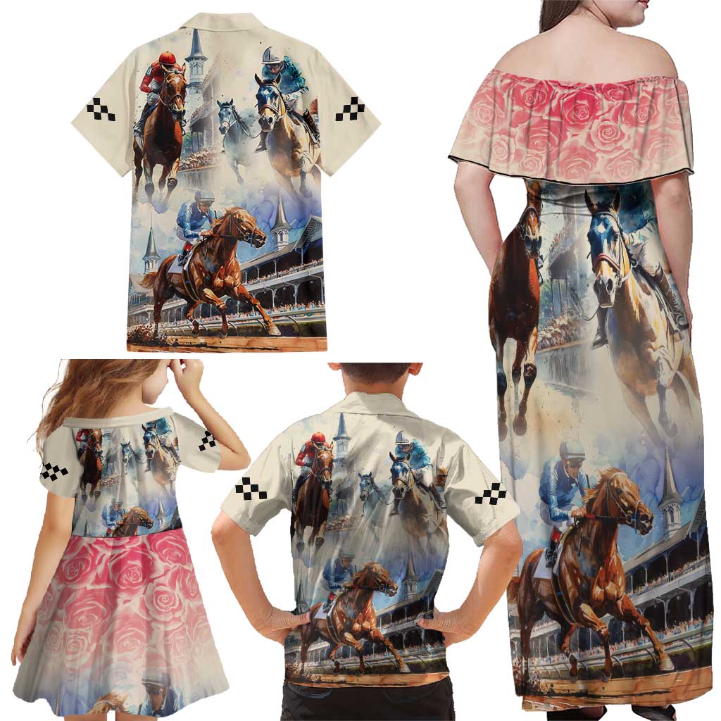 Kentucky Horse Racing Family Matching Off Shoulder Maxi Dress and Hawaiian Shirt For The Roses