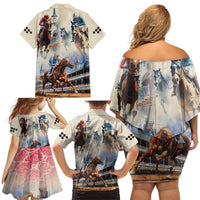 Kentucky Horse Racing Family Matching Off Shoulder Short Dress and Hawaiian Shirt For The Roses