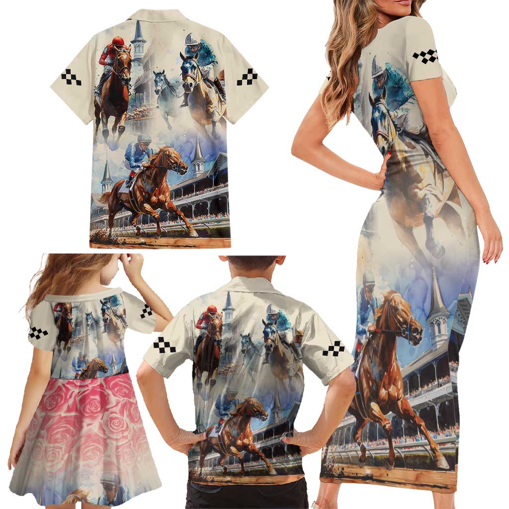 Kentucky Horse Racing Family Matching Short Sleeve Bodycon Dress and Hawaiian Shirt For The Roses