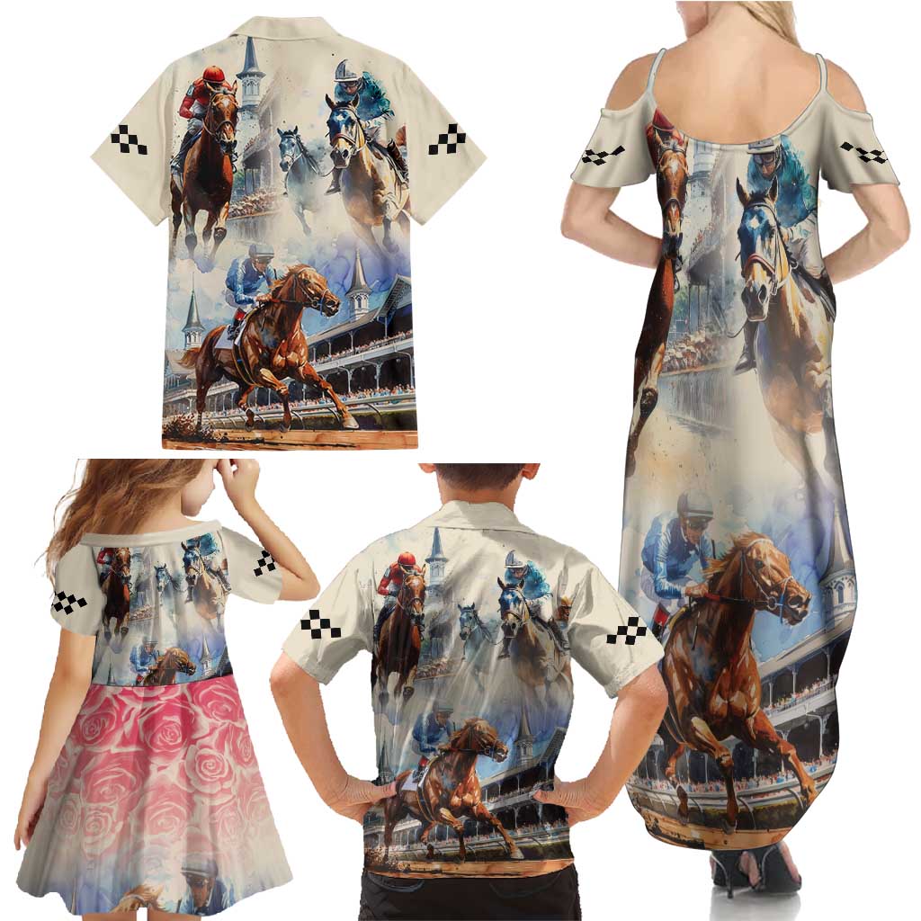 Kentucky Horse Racing Family Matching Summer Maxi Dress and Hawaiian Shirt For The Roses
