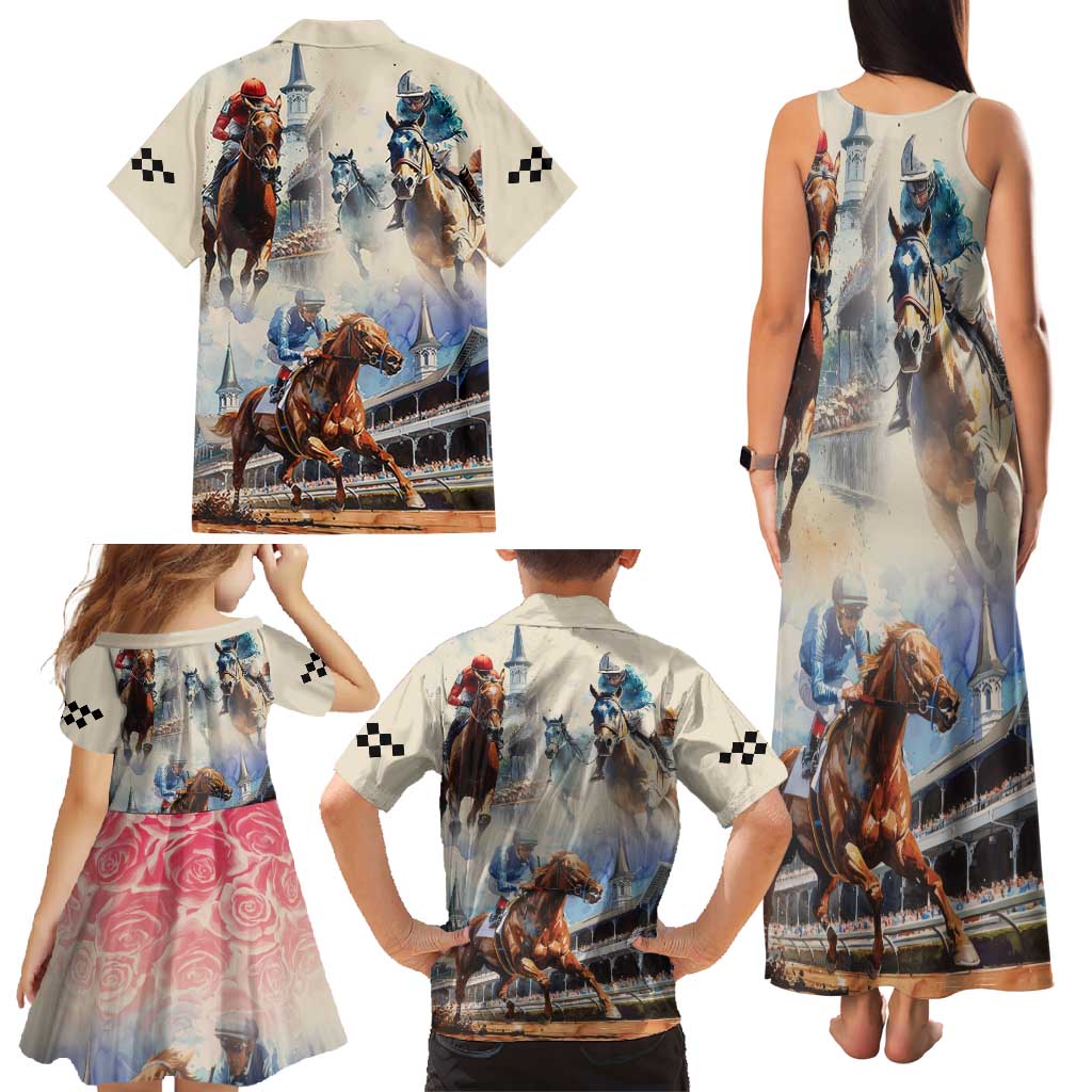 Kentucky Horse Racing Family Matching Tank Maxi Dress and Hawaiian Shirt For The Roses