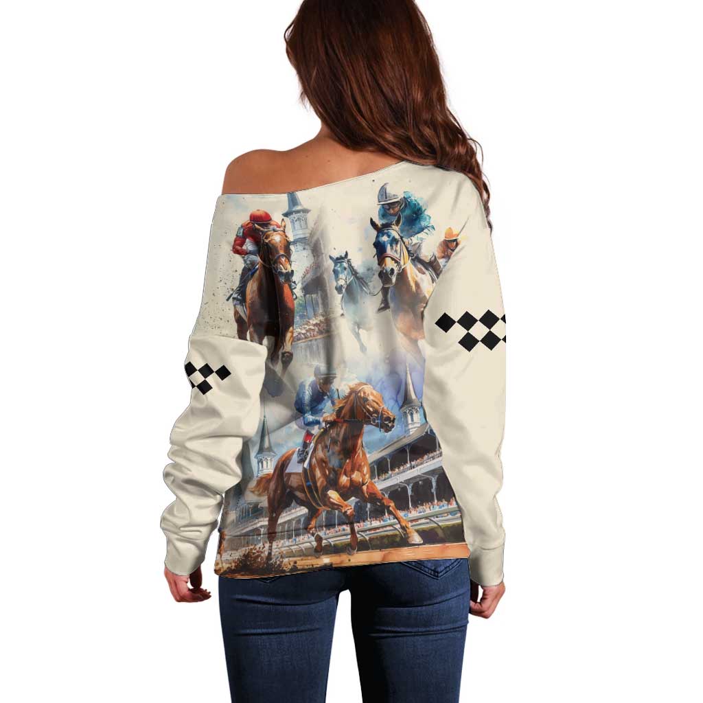 Kentucky Horse Racing Off Shoulder Sweater For The Roses