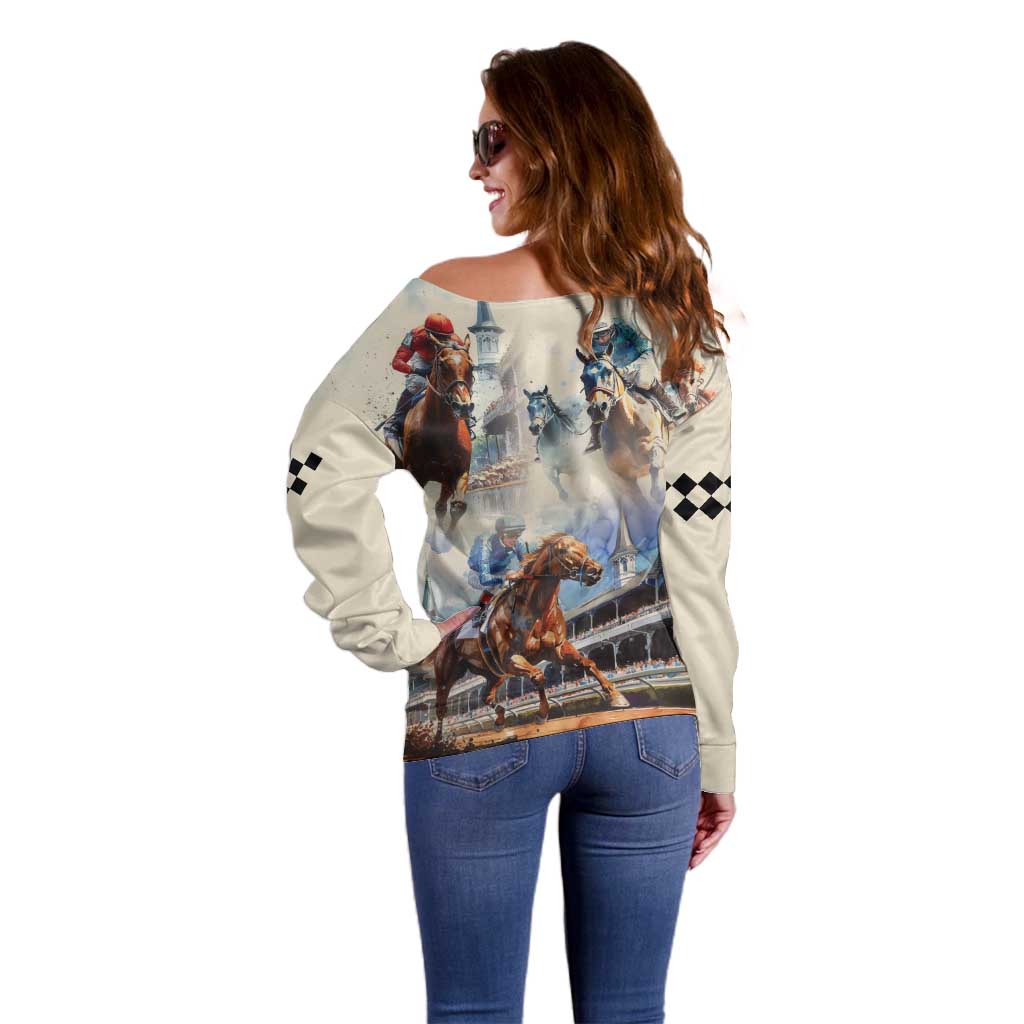 Kentucky Horse Racing Off Shoulder Sweater For The Roses