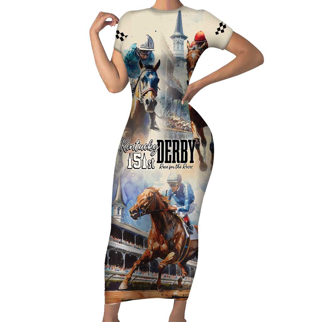 Kentucky Horse Racing Short Sleeve Bodycon Dress For The Roses