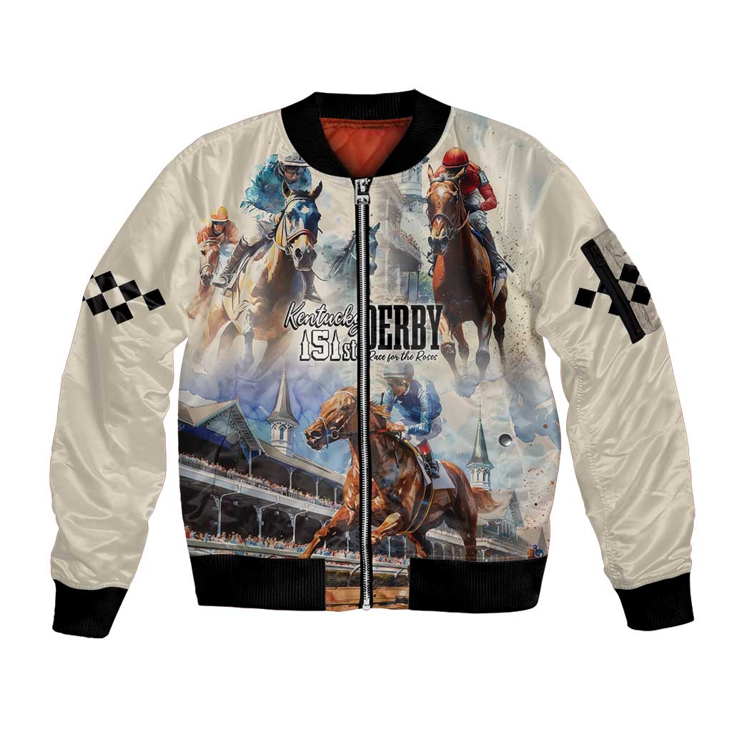 Kentucky Horse Racing Sleeve Zip Bomber Jacket For The Roses