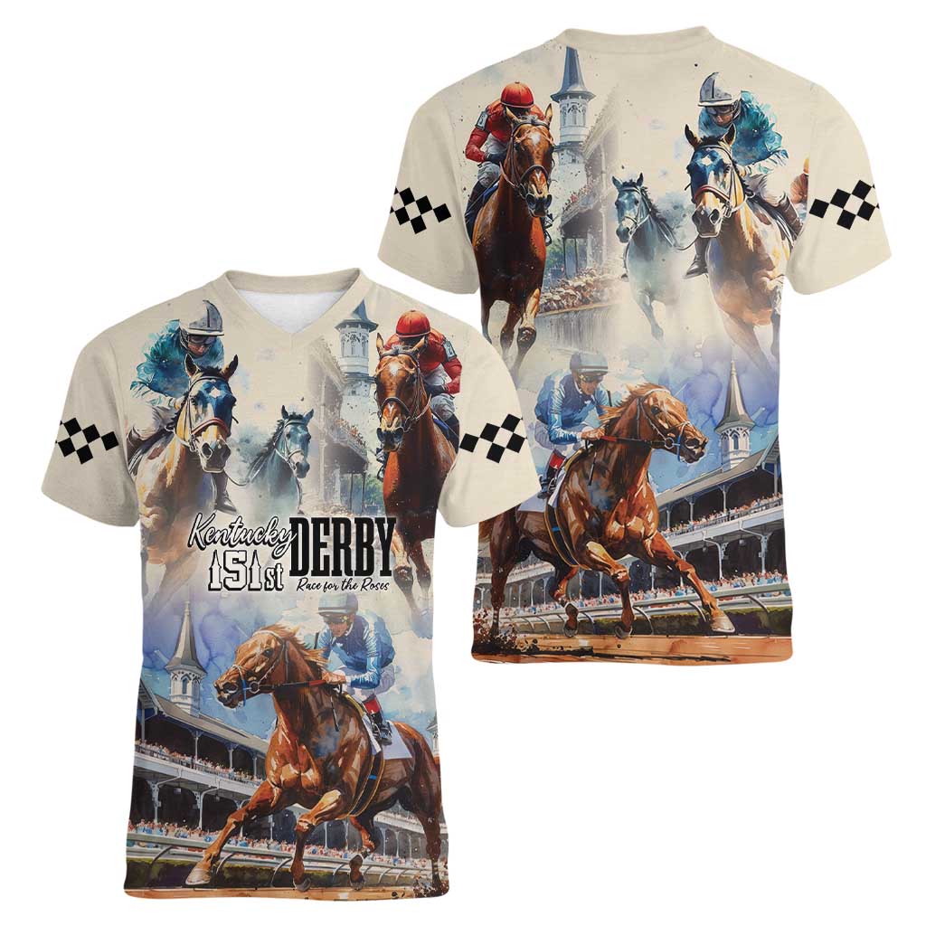 Kentucky Horse Racing Women V-Neck T-Shirt For The Roses