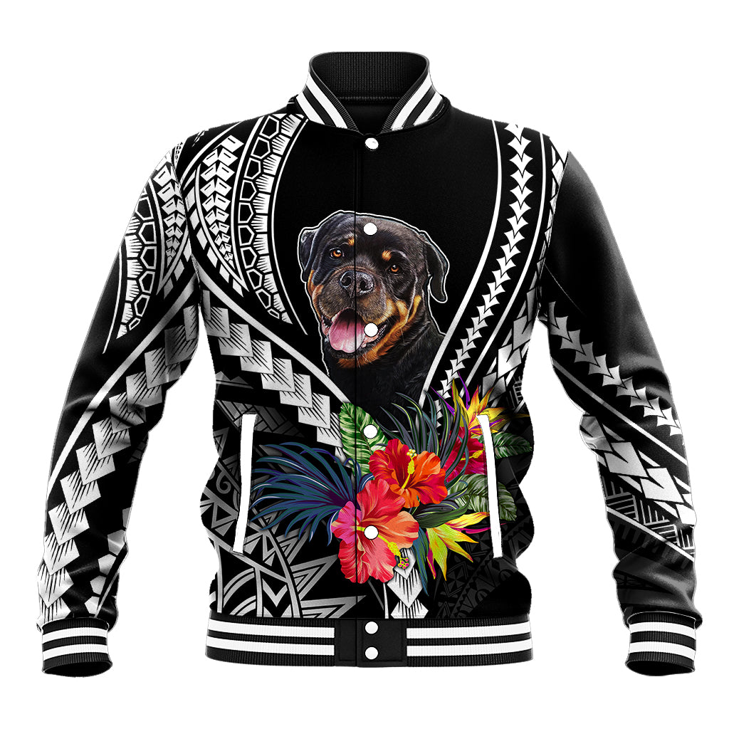 Personalised Polynesian Dog Baseball Jacket Rottweiler With Polynesia Pattern Curve Style LT7 - Wonder Print Shop
