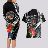Personalised Polynesian Dog Couples Matching Long Sleeve Bodycon Dress and Hawaiian Shirt Rottweiler With Polynesia Pattern Curve Style LT7 - Wonder Print Shop