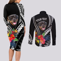 Personalised Polynesian Dog Couples Matching Long Sleeve Bodycon Dress and Long Sleeve Button Shirts Rottweiler With Polynesia Pattern Curve Style LT7 - Wonder Print Shop