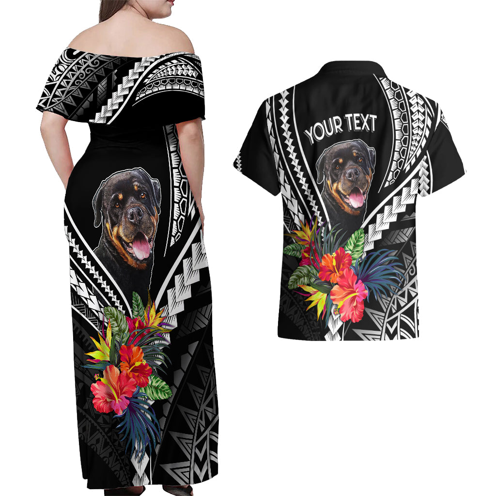 Personalised Polynesian Dog Couples Matching Off Shoulder Maxi Dress and Hawaiian Shirt Rottweiler With Polynesia Pattern Curve Style LT7 - Wonder Print Shop
