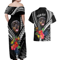 Personalised Polynesian Dog Couples Matching Off Shoulder Maxi Dress and Hawaiian Shirt Rottweiler With Polynesia Pattern Curve Style LT7 - Wonder Print Shop