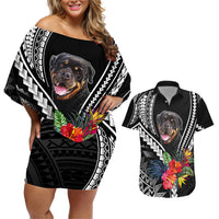 Personalised Polynesian Dog Couples Matching Off Shoulder Short Dress and Hawaiian Shirt Rottweiler With Polynesia Pattern Curve Style LT7 - Wonder Print Shop