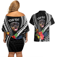 Personalised Polynesian Dog Couples Matching Off Shoulder Short Dress and Hawaiian Shirt Rottweiler With Polynesia Pattern Curve Style LT7 - Wonder Print Shop