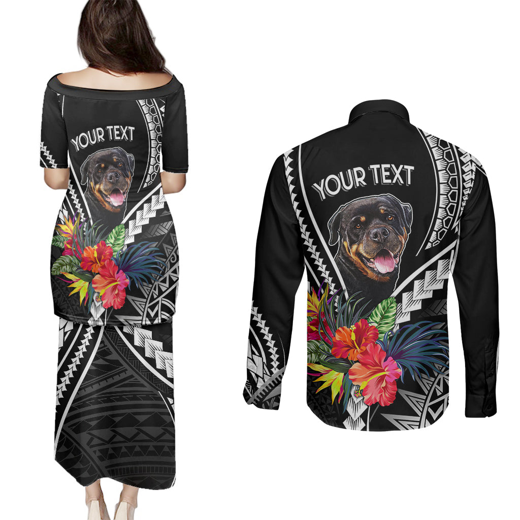 Personalised Polynesian Dog Couples Matching Puletasi Dress and Long Sleeve Button Shirts Rottweiler With Polynesia Pattern Curve Style LT7 - Wonder Print Shop