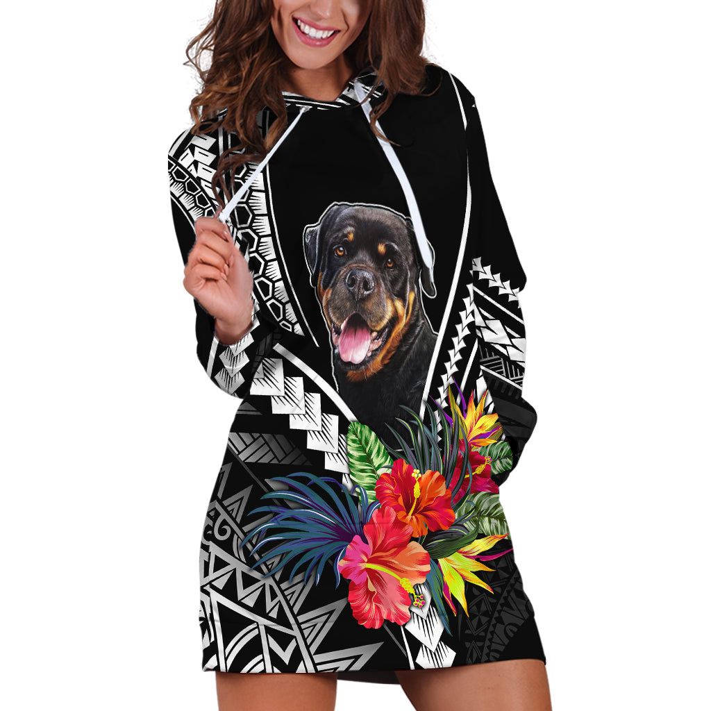 Personalised Polynesian Dog Hoodie Dress Rottweiler With Polynesia Pattern Curve Style - Wonder Print Shop