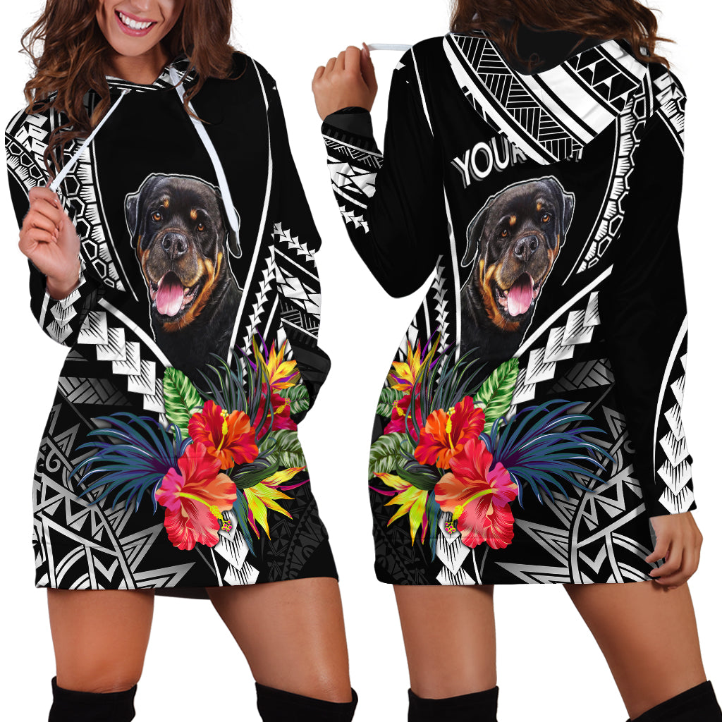 Personalised Polynesian Dog Hoodie Dress Rottweiler With Polynesia Pattern Curve Style - Wonder Print Shop