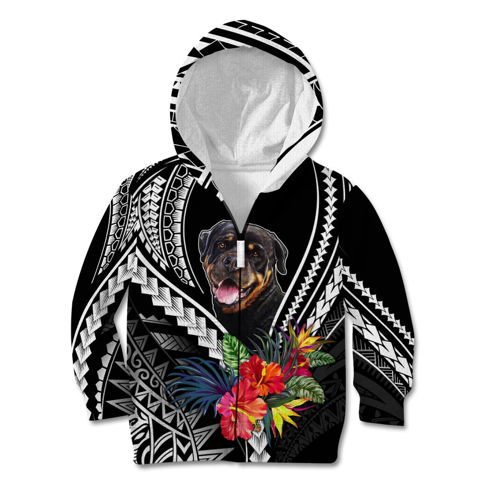 Personalised Polynesian Dog Kid Hoodie Rottweiler With Polynesia Pattern Curve Style - Wonder Print Shop