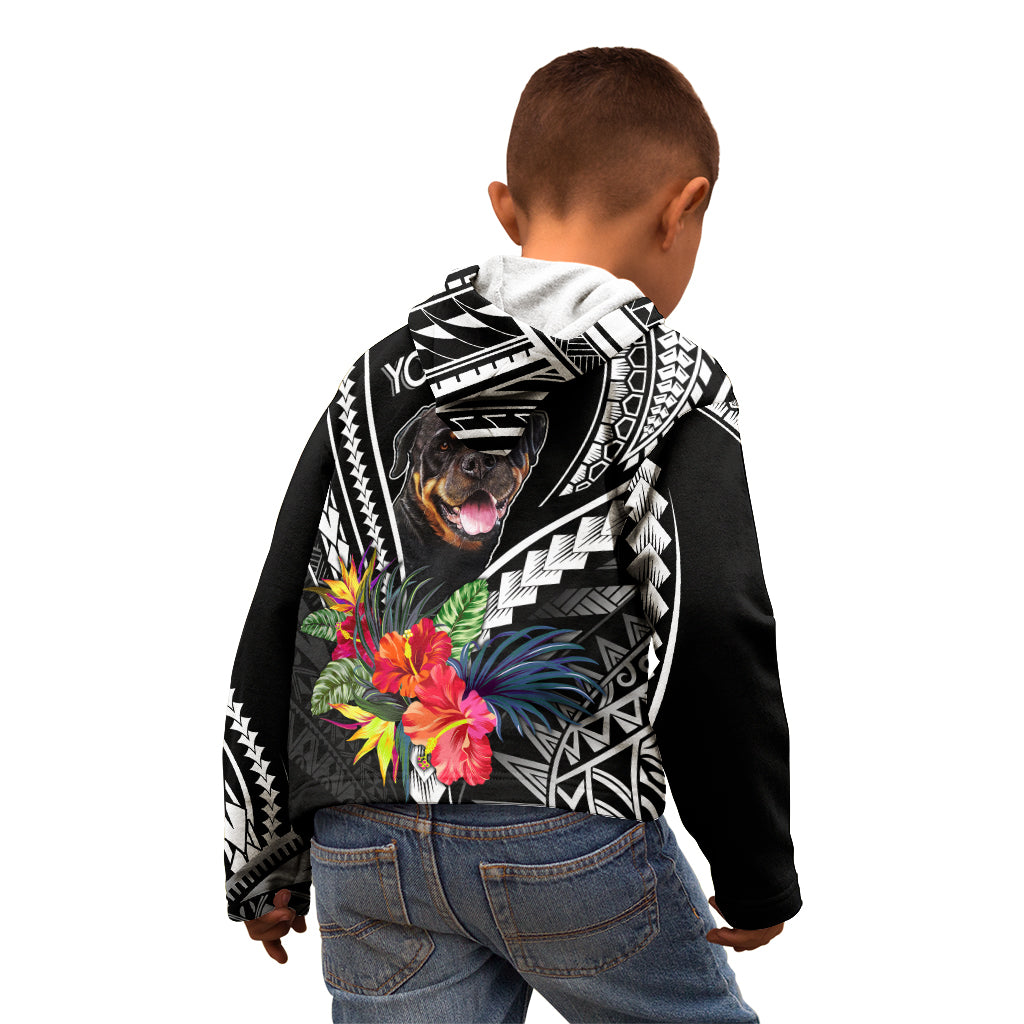 Personalised Polynesian Dog Kid Hoodie Rottweiler With Polynesia Pattern Curve Style - Wonder Print Shop