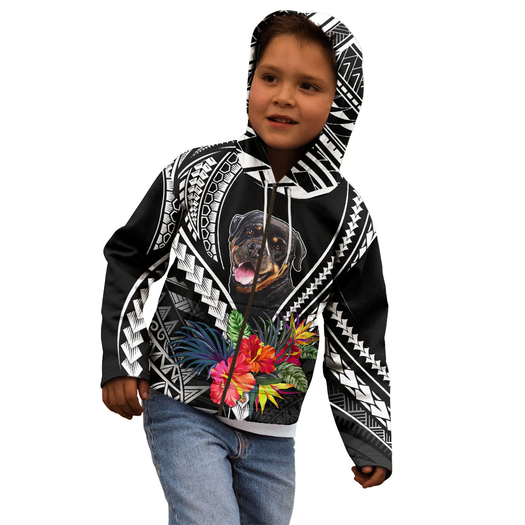 Personalised Polynesian Dog Kid Hoodie Rottweiler With Polynesia Pattern Curve Style - Wonder Print Shop