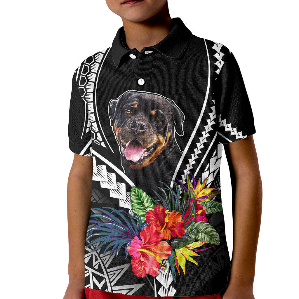 Personalised Polynesian Dog Kid Polo Shirt Rottweiler With Polynesia Pattern Curve Style - Wonder Print Shop