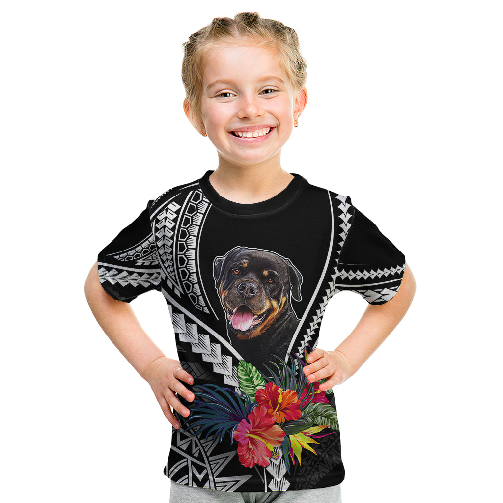 Personalised Polynesian Dog Kid T Shirt Rottweiler With Polynesia Pattern Curve Style - Wonder Print Shop
