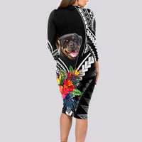 Personalised Polynesian Dog Long Sleeve Bodycon Dress Rottweiler With Polynesia Pattern Curve Style - Wonder Print Shop