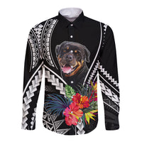 Personalised Polynesian Dog Long Sleeve Button Shirt Rottweiler With Polynesia Pattern Curve Style - Wonder Print Shop