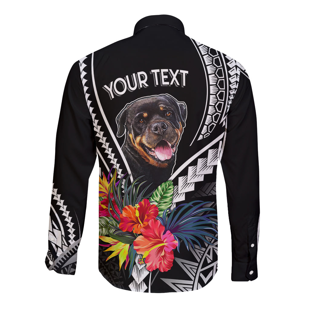 Personalised Polynesian Dog Long Sleeve Button Shirt Rottweiler With Polynesia Pattern Curve Style - Wonder Print Shop