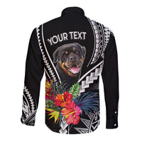 Personalised Polynesian Dog Long Sleeve Button Shirt Rottweiler With Polynesia Pattern Curve Style - Wonder Print Shop