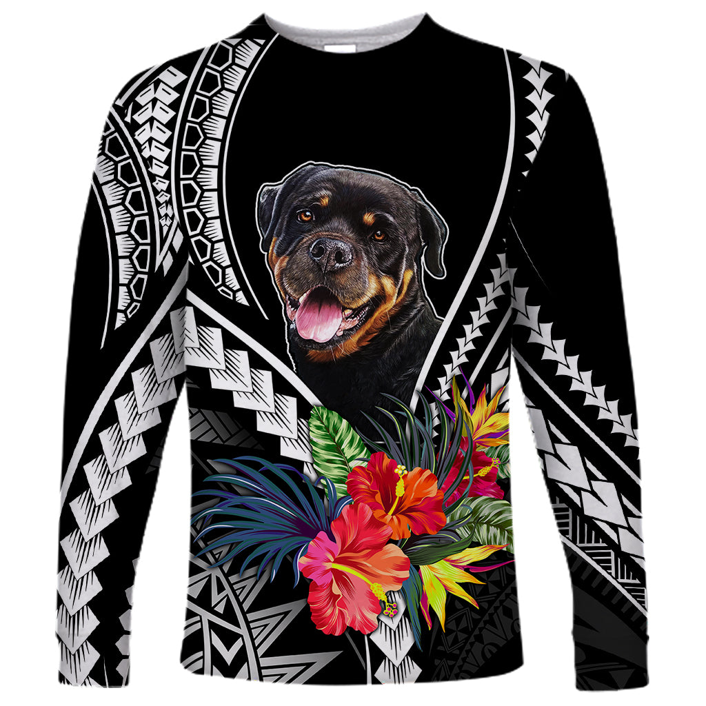 Personalised Polynesian Dog Long Sleeve Shirt Rottweiler With Polynesia Pattern Curve Style - Wonder Print Shop