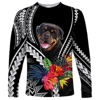 Personalised Polynesian Dog Long Sleeve Shirt Rottweiler With Polynesia Pattern Curve Style - Wonder Print Shop