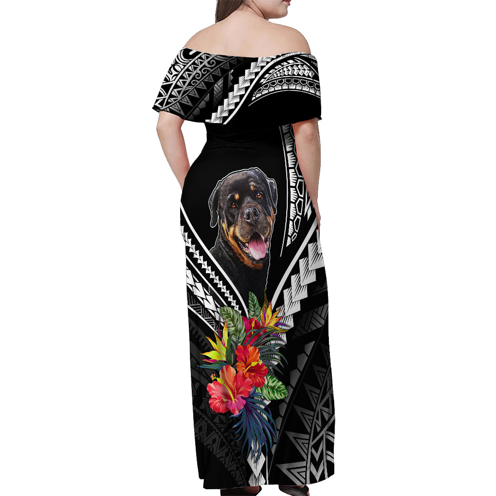 Personalised Polynesian Dog Off Shoulder Maxi Dress Rottweiler With Polynesia Pattern Curve Style - Wonder Print Shop