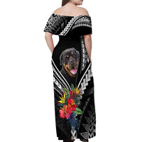Personalised Polynesian Dog Off Shoulder Maxi Dress Rottweiler With Polynesia Pattern Curve Style - Wonder Print Shop