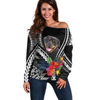 Personalised Polynesian Dog Off Shoulder Sweater Rottweiler With Polynesia Pattern Curve Style - Wonder Print Shop