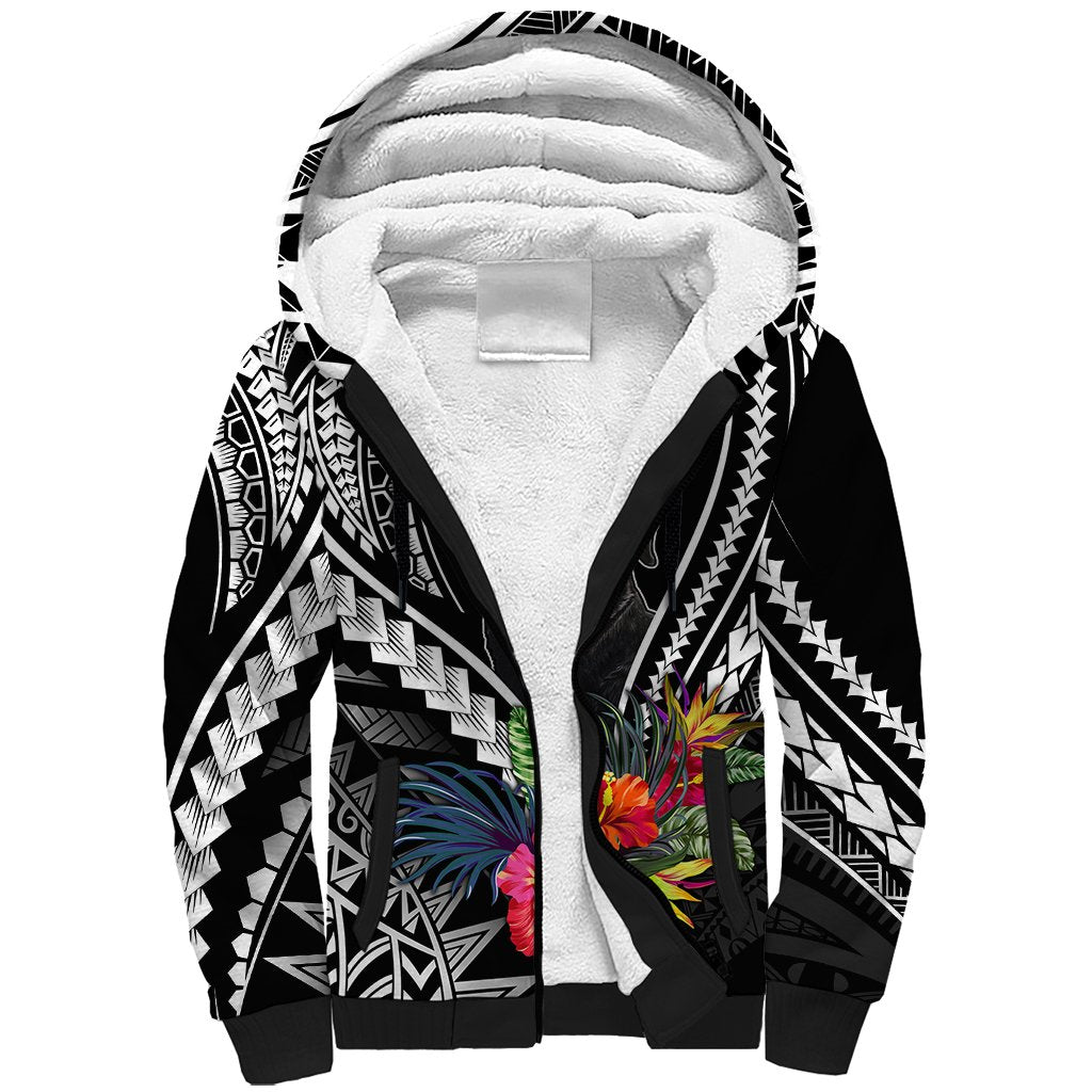 Personalised Polynesian Dog Sherpa Hoodie Rottweiler With Polynesia Pattern Curve Style - Wonder Print Shop