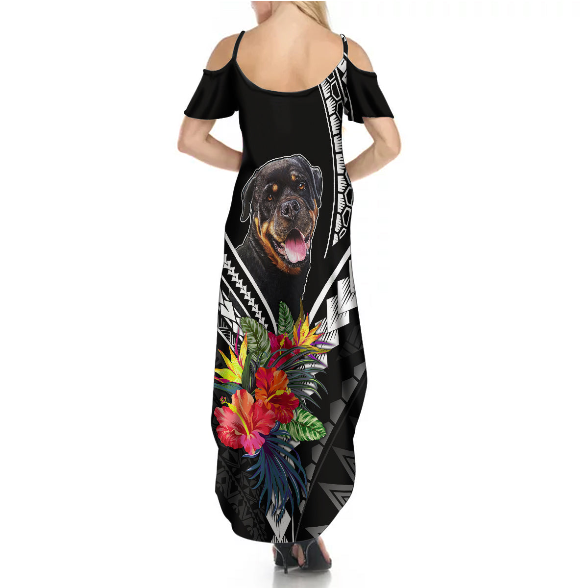 Personalised Polynesian Dog Summer Maxi Dress Rottweiler With Polynesia Pattern Curve Style - Wonder Print Shop