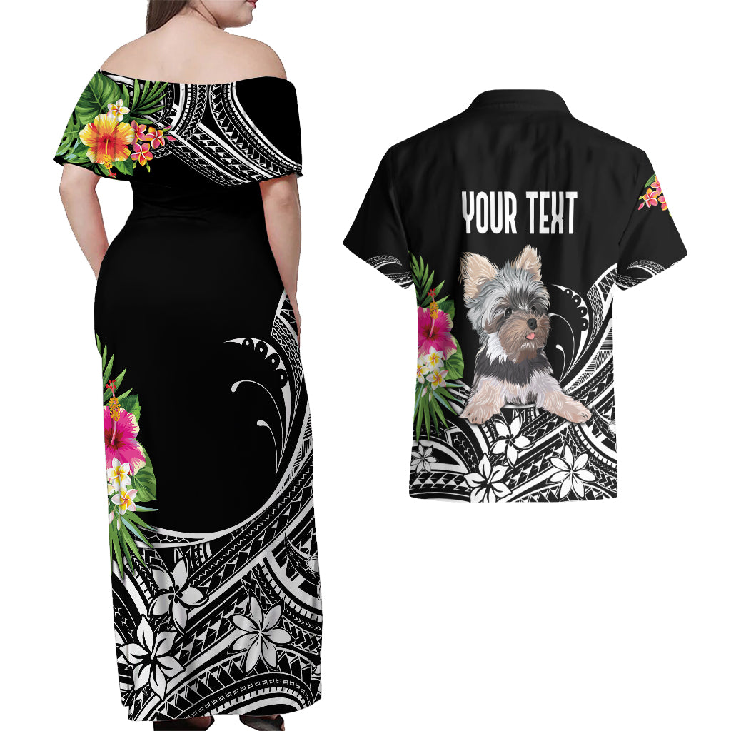 Personalised Polynesian Couples Matching Off Shoulder Maxi Dress and Hawaiian Shirt With Yorkshire Terrier Floral Style LT7 - Wonder Print Shop