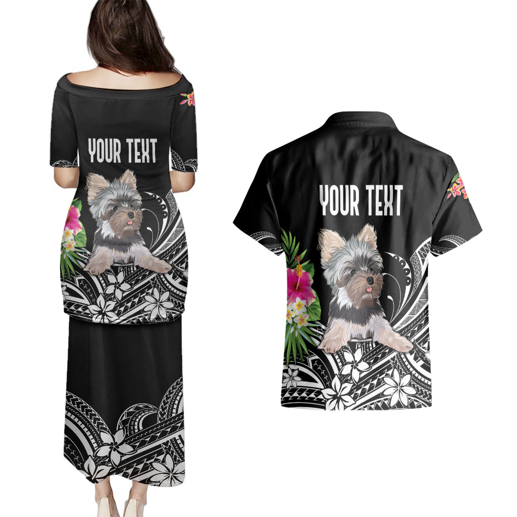 Personalised Polynesian Couples Matching Puletasi Dress and Hawaiian Shirt With Yorkshire Terrier Floral Style LT7 - Wonder Print Shop