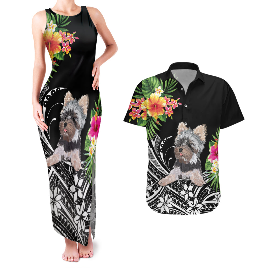Personalised Polynesian Couples Matching Tank Maxi Dress And Hawaiian Shirt With Yorkshire Terrier Floral Style LT7 - Wonder Print Shop
