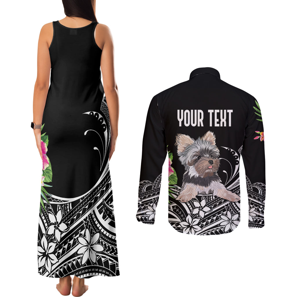 Personalised Polynesian Couples Matching Tank Maxi Dress and Long Sleeve Button Shirts With Yorkshire Terrier Floral Style LT7 - Wonder Print Shop
