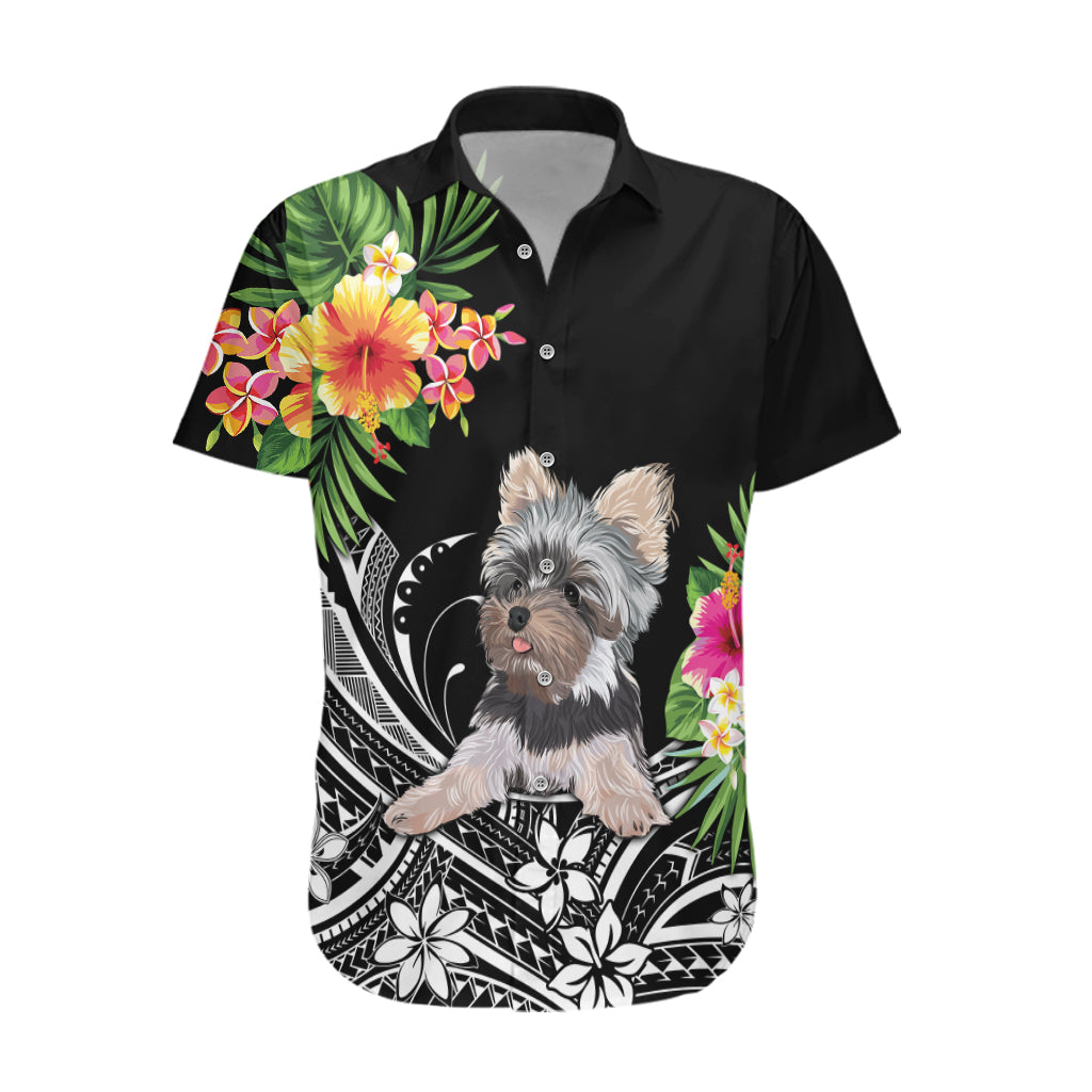 Personalised Polynesian Hawaiian Shirt With Yorkshire Terrier Floral Style - Wonder Print Shop