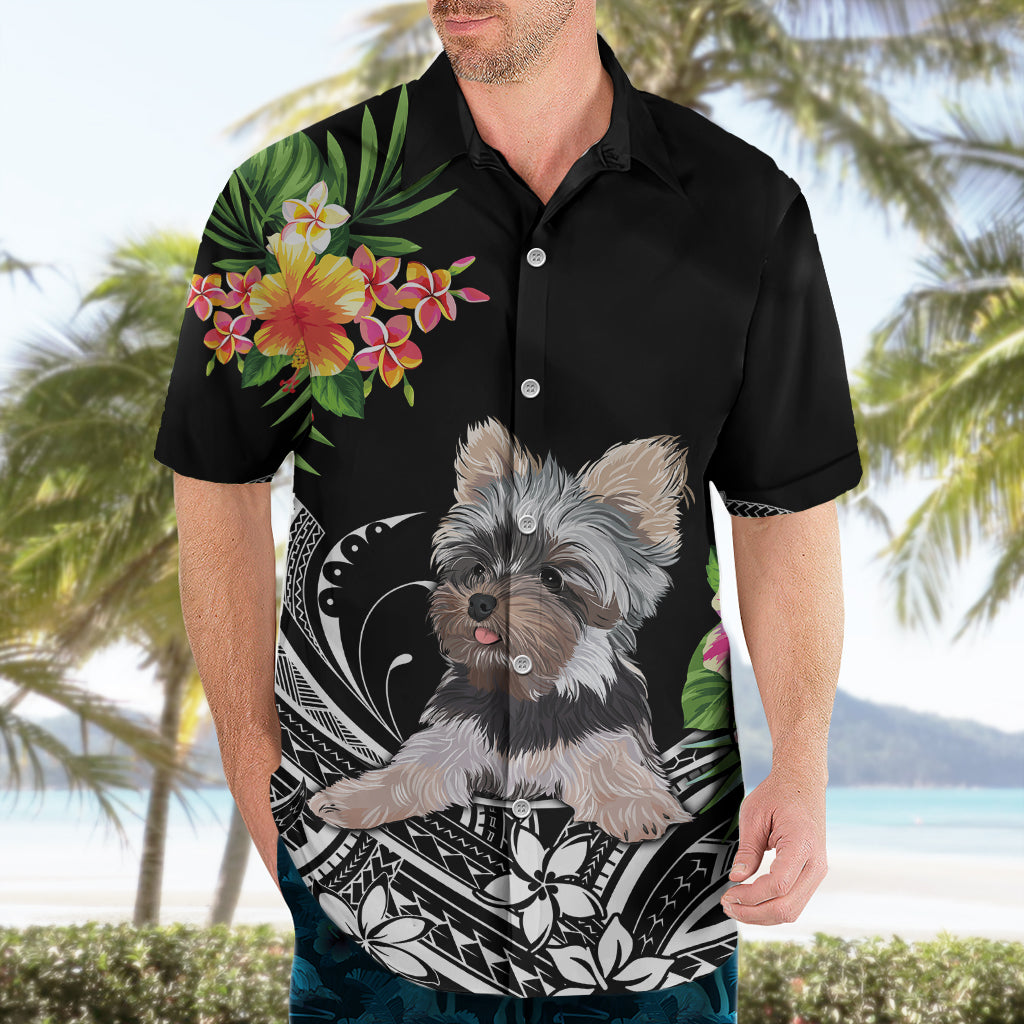 Personalised Polynesian Hawaiian Shirt With Yorkshire Terrier Floral Style - Wonder Print Shop