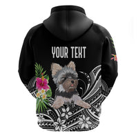 Black pullover hoodie back graphic with Yorkie flowers and YOUR TEXT