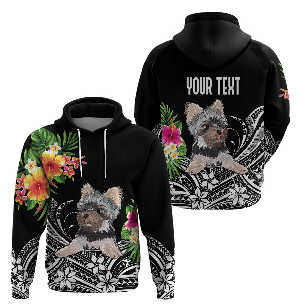 Black pullover hoodie set with Yorkie front and back print, includes YOUR TEXT