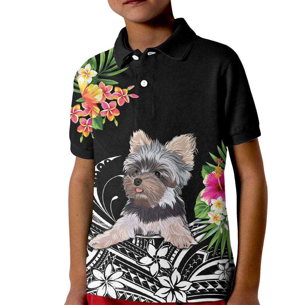 Personalised Polynesian Kid Polo Shirt With Yorkshire Terrier Floral Style - Wonder Print Shop