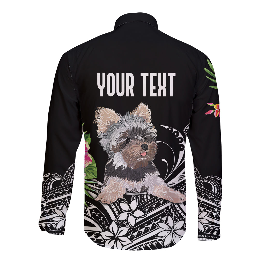 Personalised Polynesian Long Sleeve Button Shirt With Yorkshire Terrier Floral Style - Wonder Print Shop